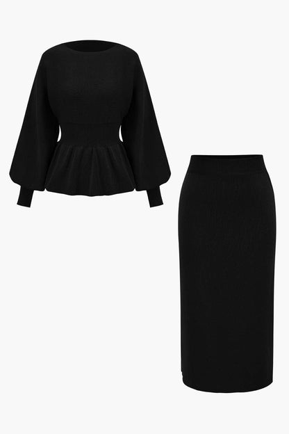 Damen Strick-Set Peplum- und Bleistiftrock