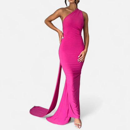 Damen Neckholder Maxikleid Ein Schulter Sommerkleid