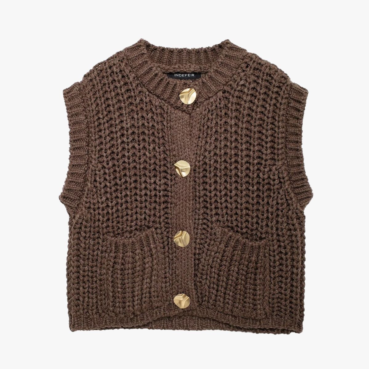 Damen Strickweste Ärmellos Goldknöpfe Modern