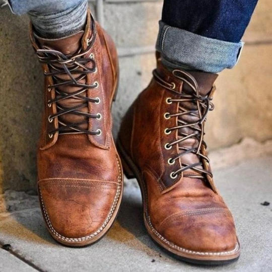 Damen Retro Schnürstiefel Stiefel Leder Schwarz - Norvielle