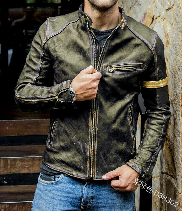Leder Herren Bikerjacke Steppdetail