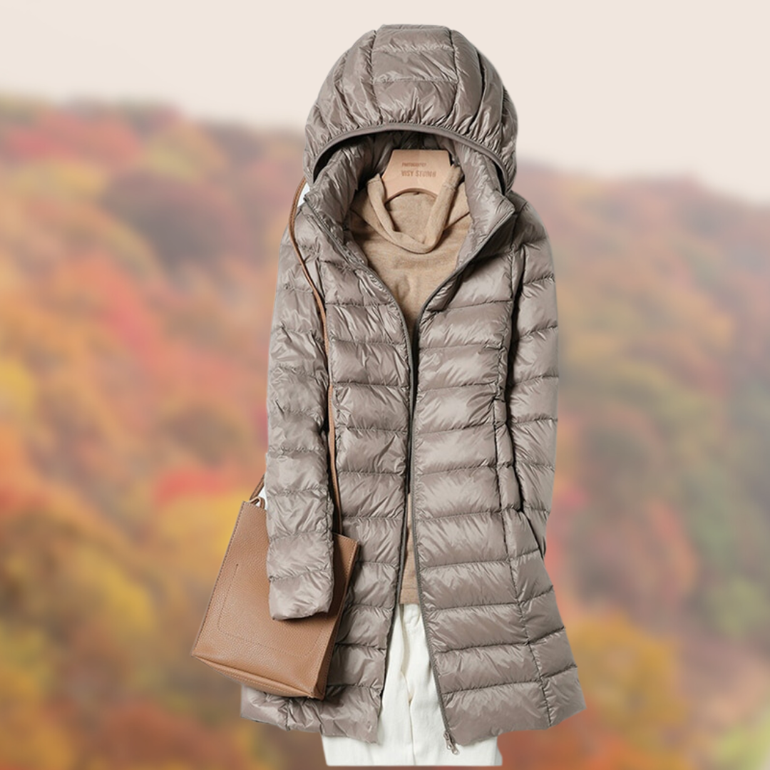 Damen Steppjacke Glänzend Mit Kapuze Lang