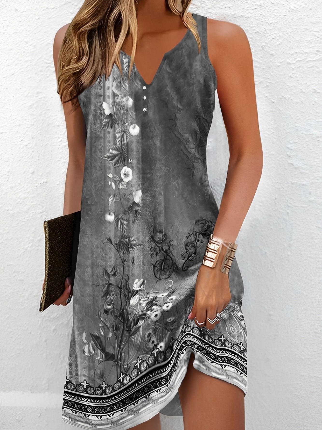 Damen Ärmelloses Sommerkleid Bedruckt Elegantes Design
