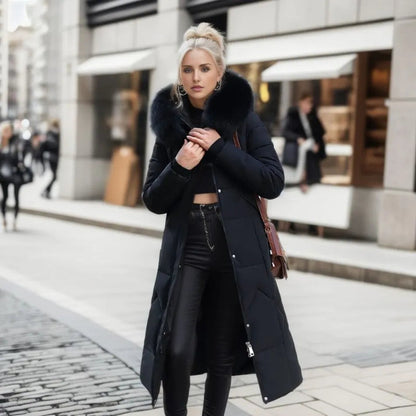 Damen Daunenmantel Lang Warm Steppmantel Mit Kragen