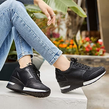 Damen Sneaker Keilabsatz Orthopädisch Bequem