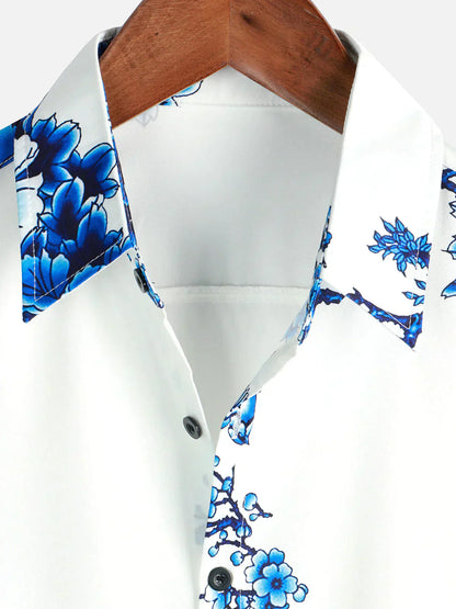 Männer Kurzarm Hemd Floral Sommerhemd