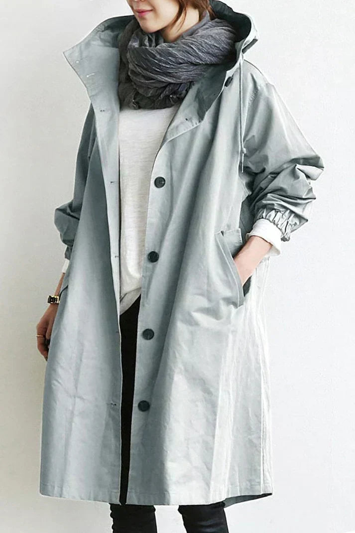 Damen Trenchcoat Wasserdicht Regenmantel mit Kapuze - Norvielle