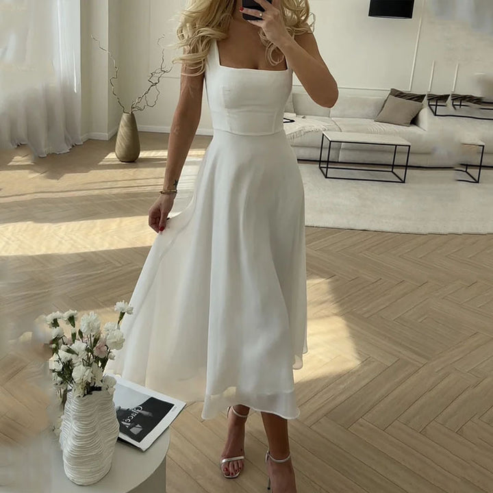 Damen Hochzeitsgastkleid Midi Elegant Schwarz - Norvielle