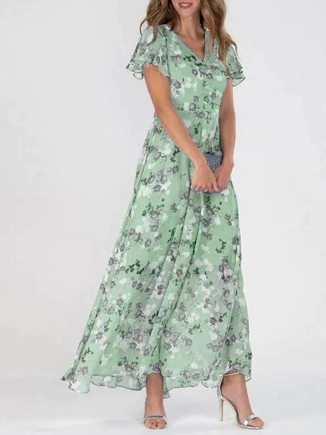 Damen Maxikleid Blumenmuster Lang Sommerkleid