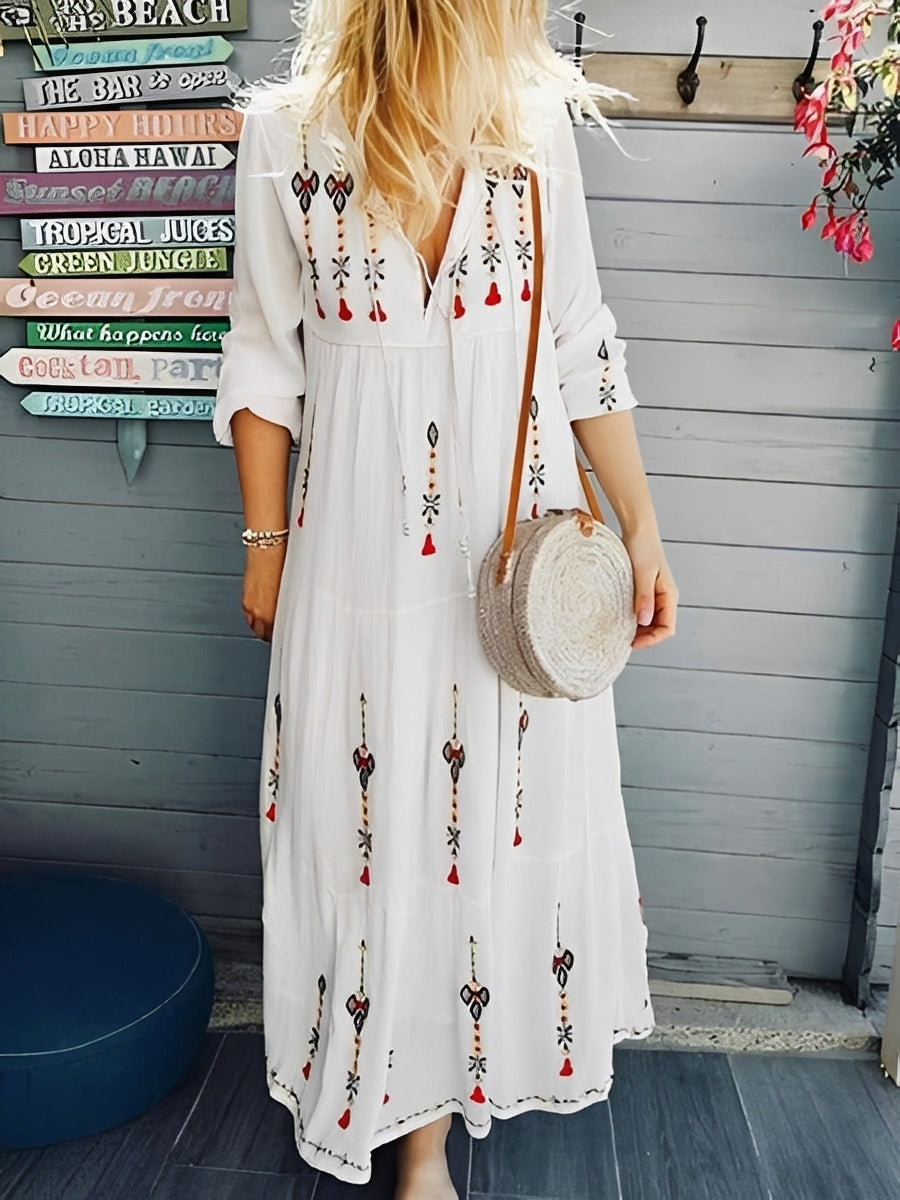 Damen Sommerkleid Blumenmuster V-Ausschnitt Boho-Stil