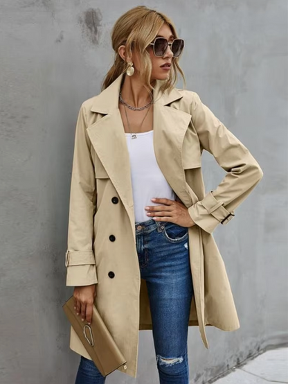 Damen Trenchcoat Doppelreihig Klassisch Schwarz - Norvielle