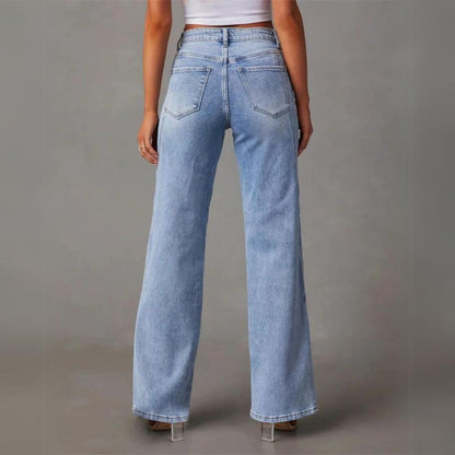 Damen High-Waist-Jeans Weite Beine Dunkelblau
