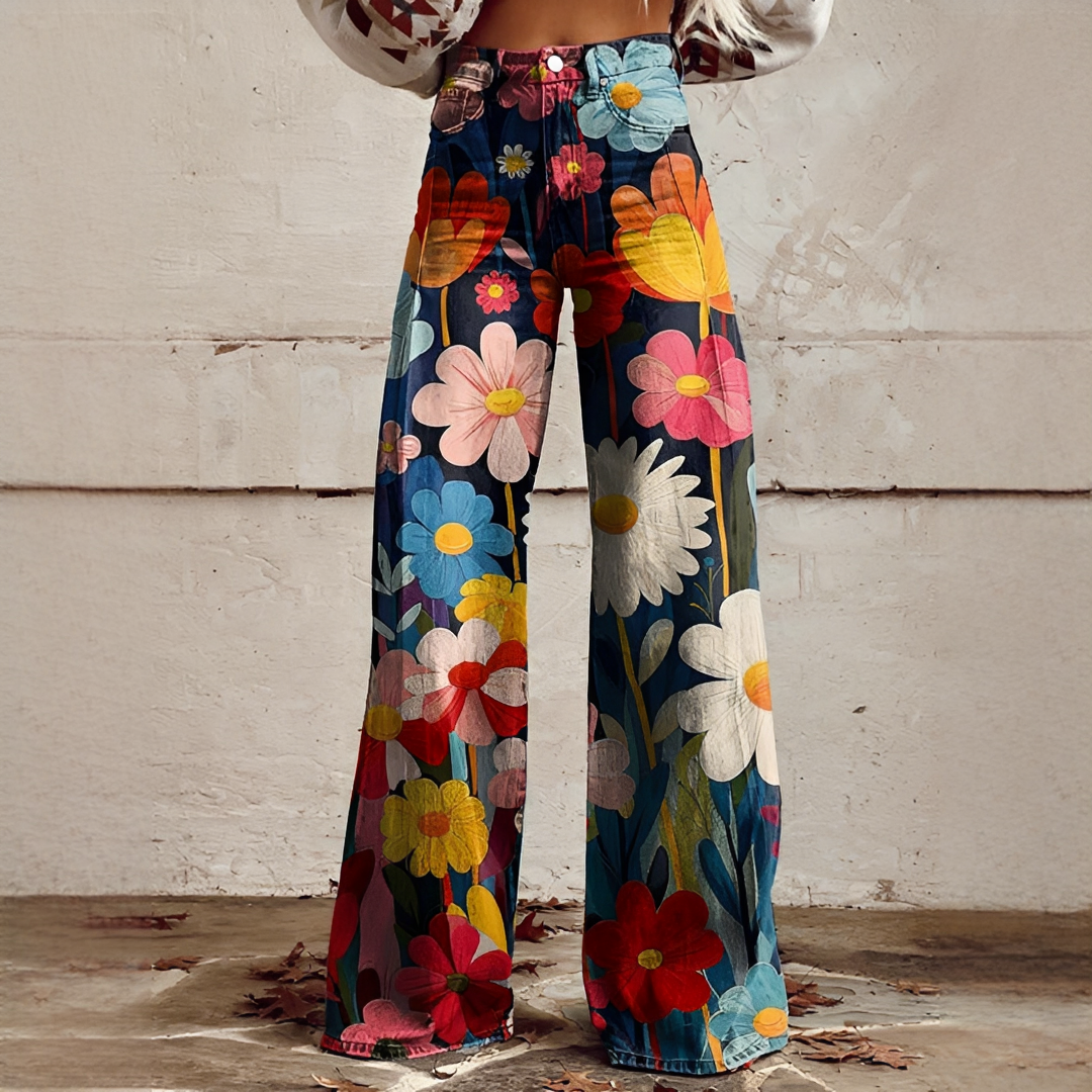 Damenhose Blumenmuster Locker Geschnitten - Norvielle
