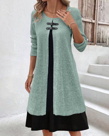 Elegantes Damen Rippenkleid Langärmlig