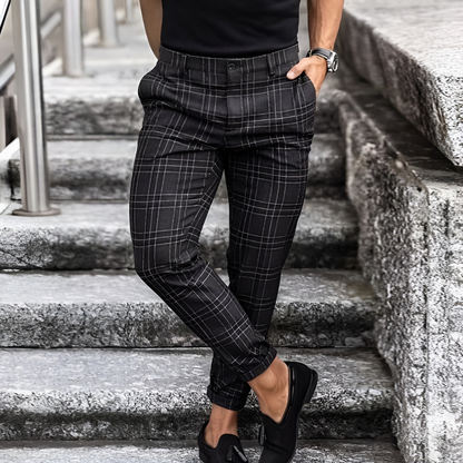 Herren Slim-Fit-Hose Karomuster Elegant Schwarz - Norvielle