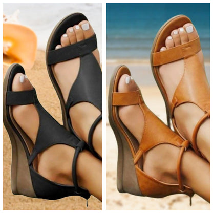Damen Orthopädische Sandalen Leder Komfortabsatz