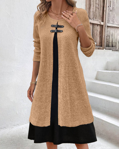 Elegantes Damen Rippenkleid Langärmlig