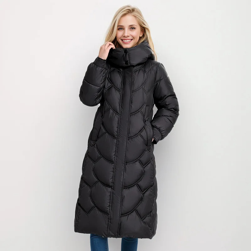 Damen Daunen Steppjacke Lang Winterwarm Schwarz - Norvielle