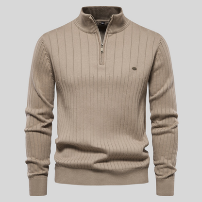 Herren Pullover Langarm Viertelzip Modern Grün