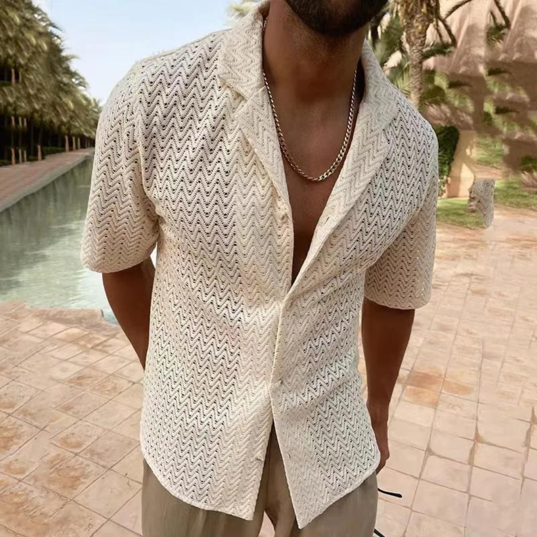 Luca Herren Strickhemd Offener Kragen Retro Look Modern - Norvielle