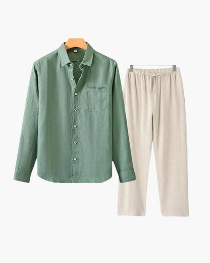Herren Leinenanzug Langarm Set Sommer Beige - Norvielle