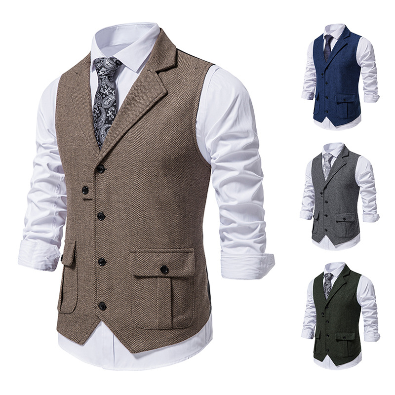 Herren Weste Elegant Baumwolle Mit Seitentaschen