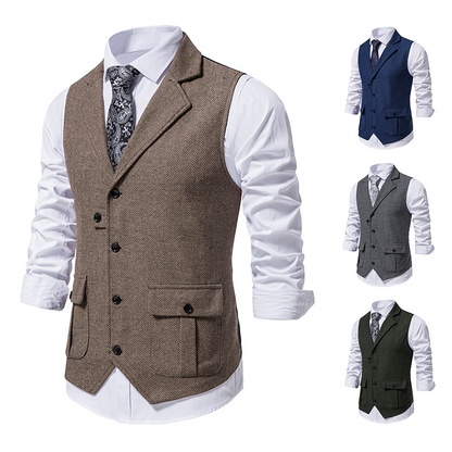 Herren Weste Elegant Baumwolle Mit Seitentaschen