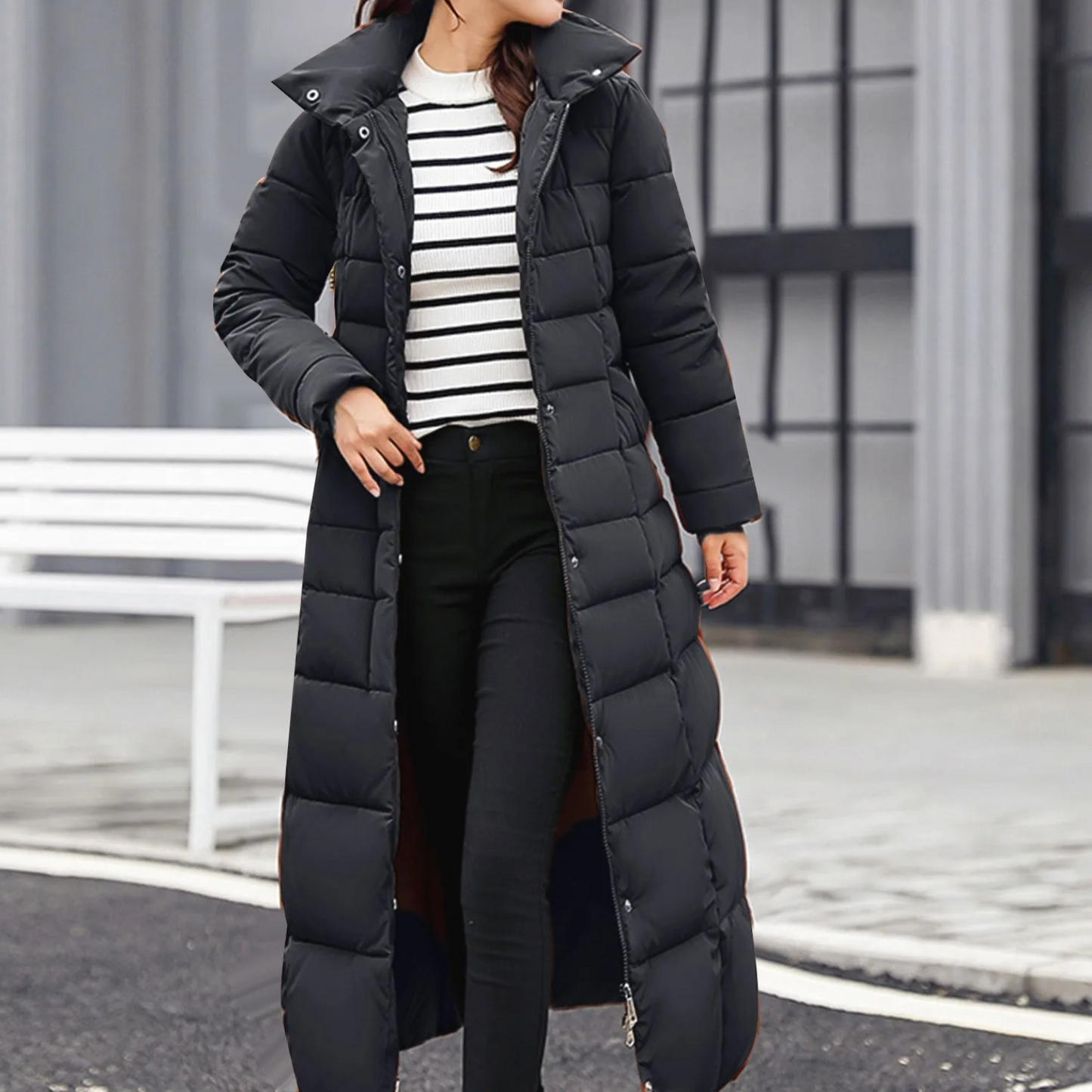 Damen Pufferjacke Eleganter Umlegekragen Mit Knöpfen - Norvielle