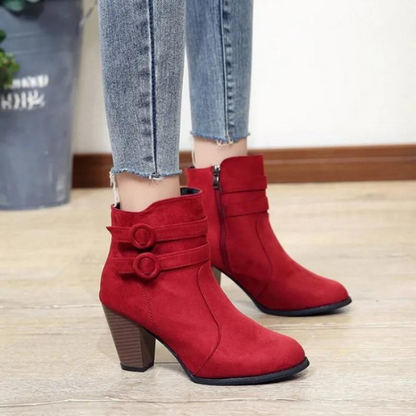 Damen High Heel Stiefeletten mit Schnalle und Reißverschluss