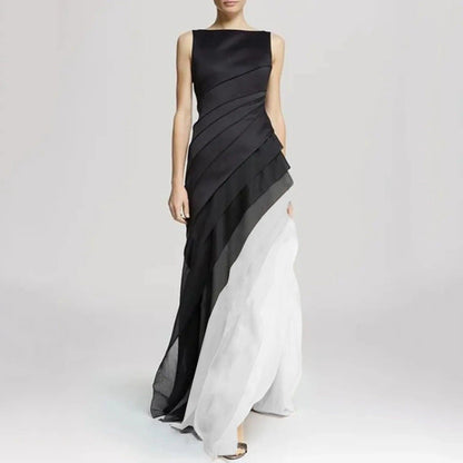 Elegantes Frauen Abendkleid Mehrschichtig -Seide