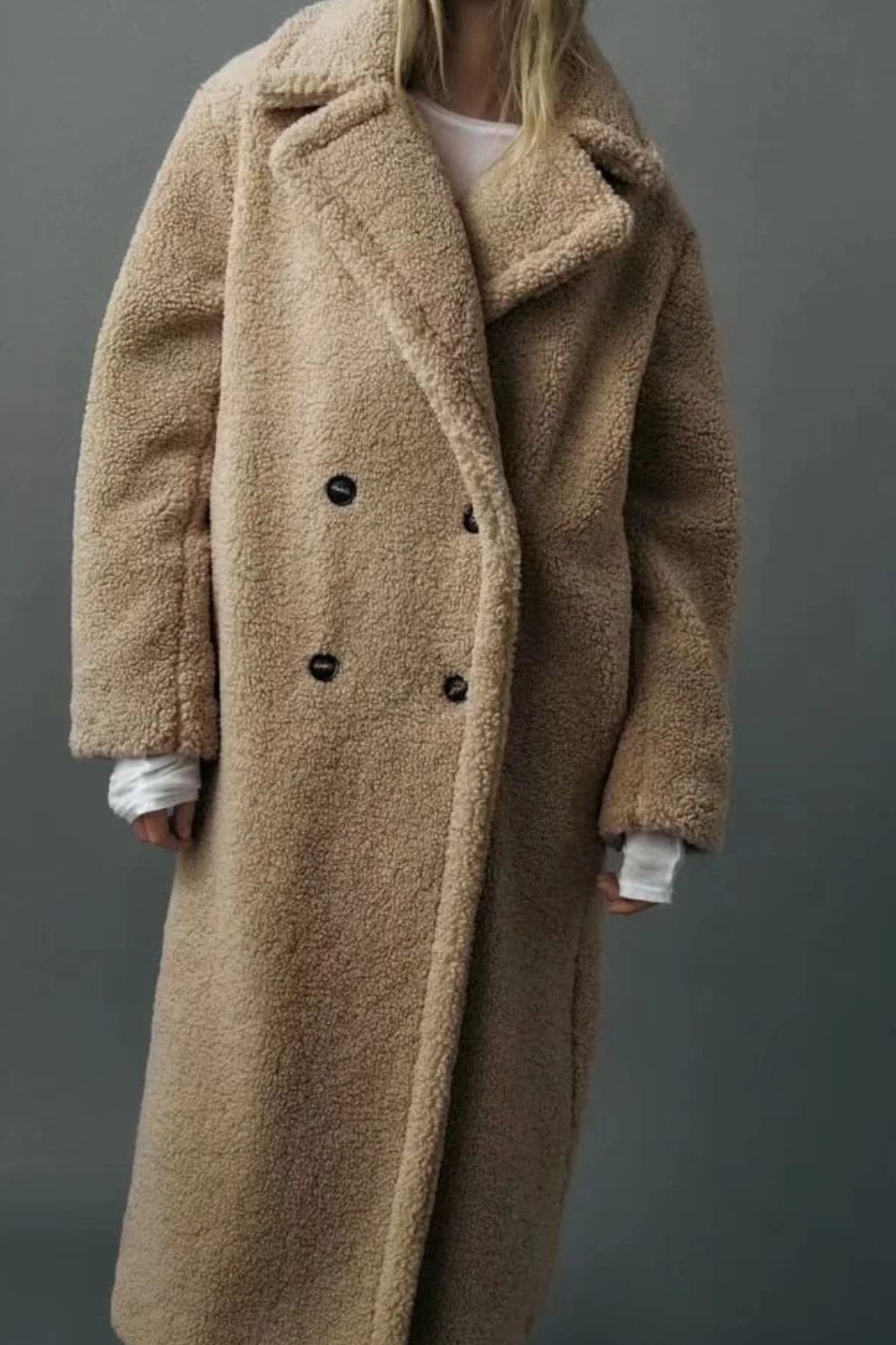 Damen Faux-Fur-Mantel Teddycoat Lang Schwarz - Norvielle
