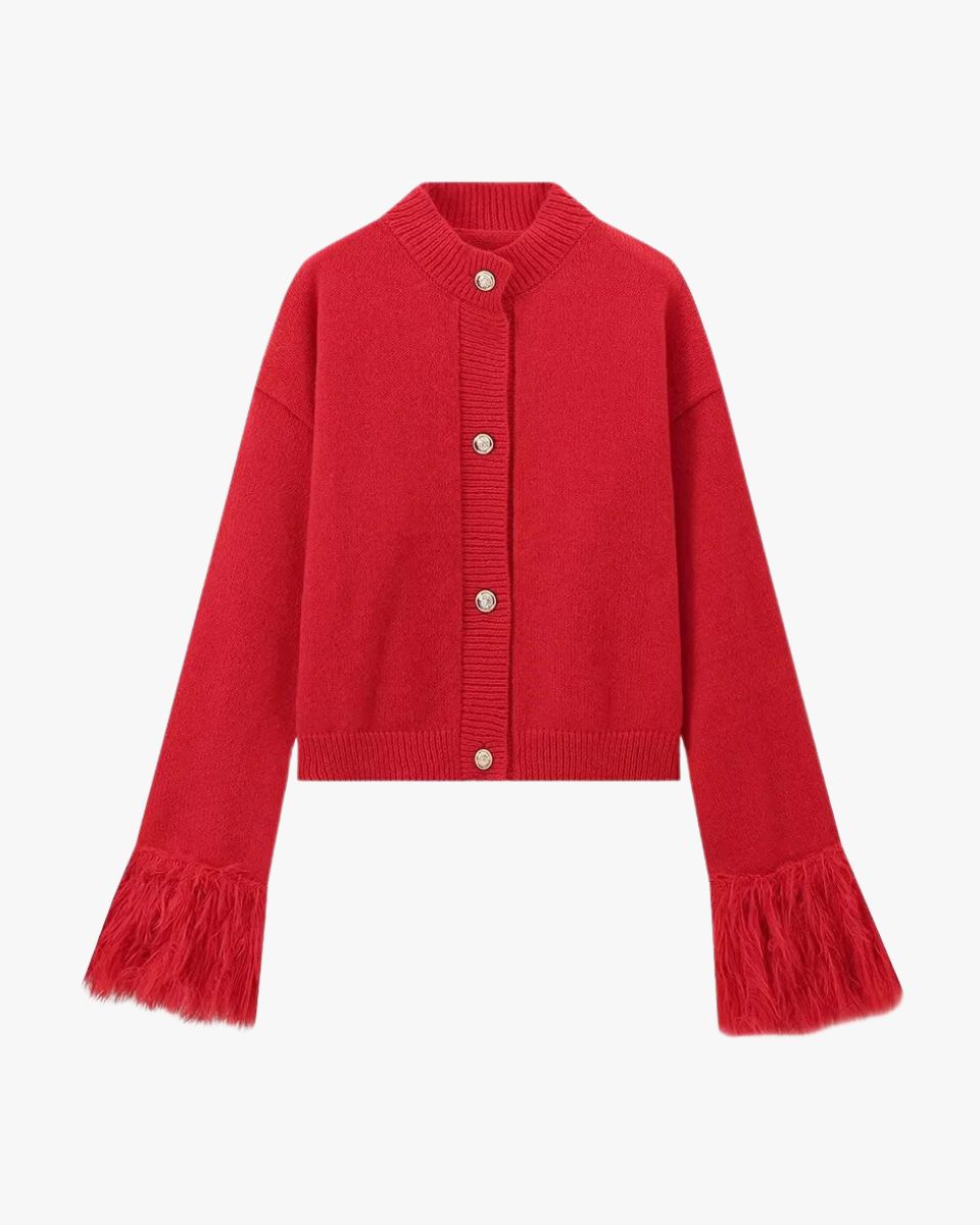 Damen Strickjacke Puffärmel Knöpfe - Norvielle