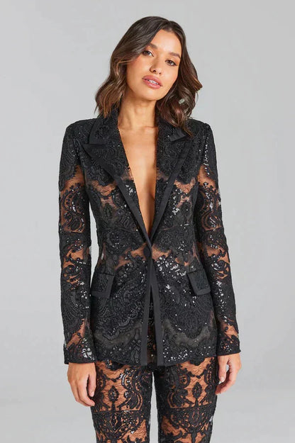 Damen Pailletten Anzug Set Glitzernd