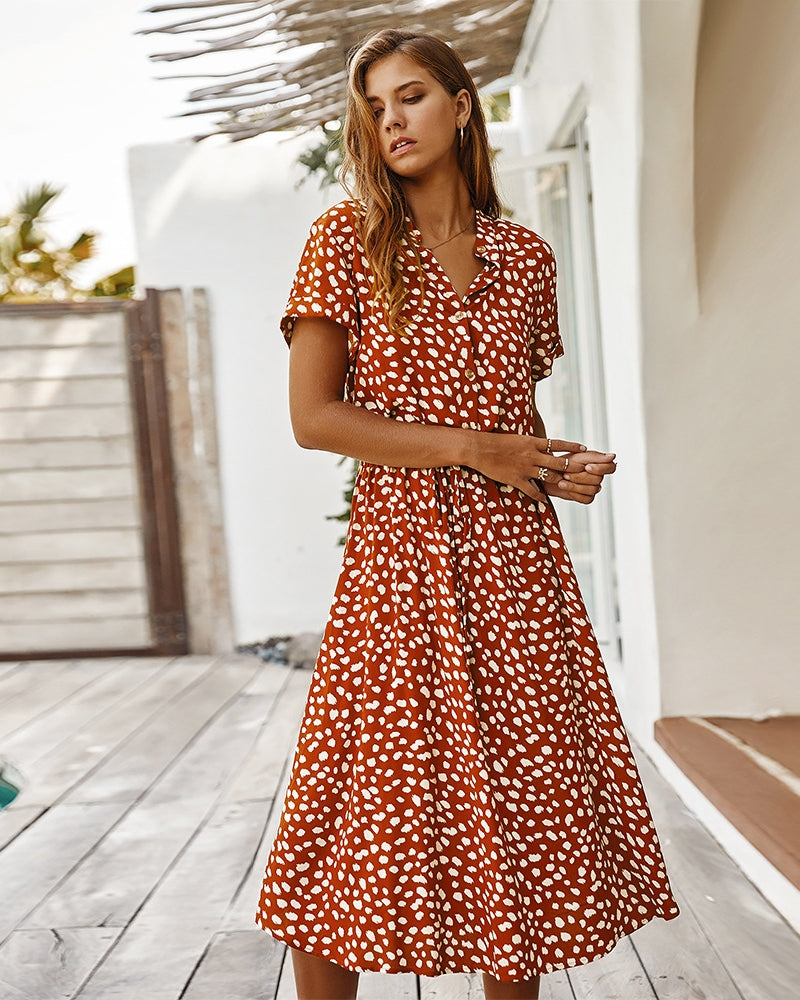 Damen Sommerkleid Kurzarm Elegant Kragen