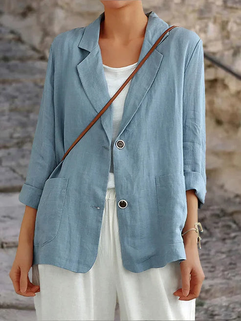 Damen Leinenjacke Leicht Sommerbeige - Norvielle