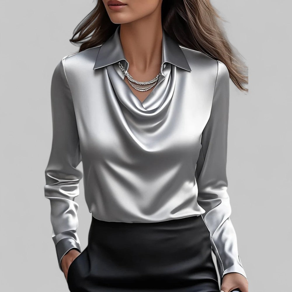 Damenbluse Satin Wasserfallausschnitt Elegant