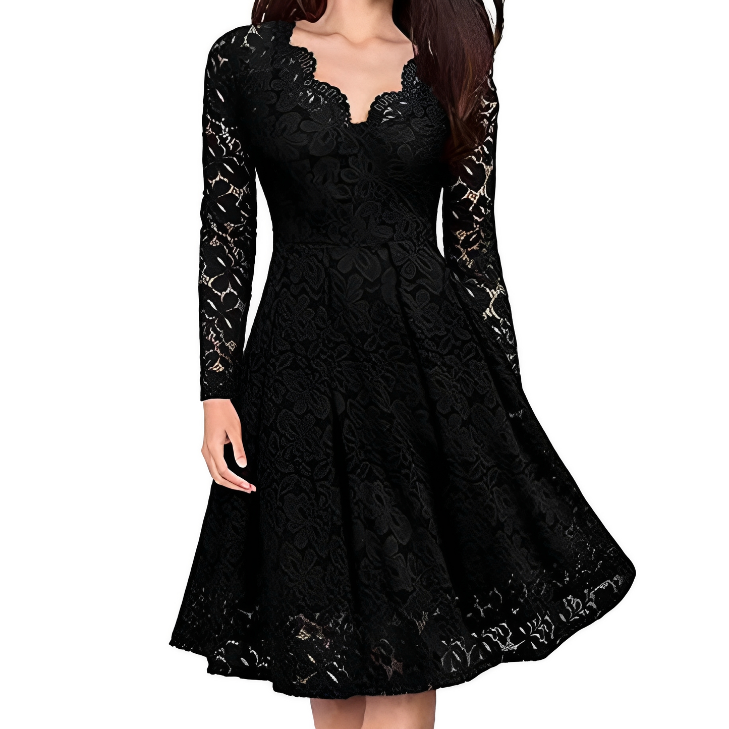 Damenkleid Langärmlig V-Ausschnitt Modern