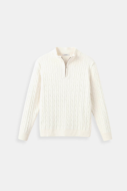 Damen Strickpullover Zopfmuster Reißverschluss