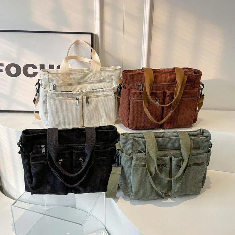 Große Cord Schultertasche Reißverschluss Stylisch - Norvielle