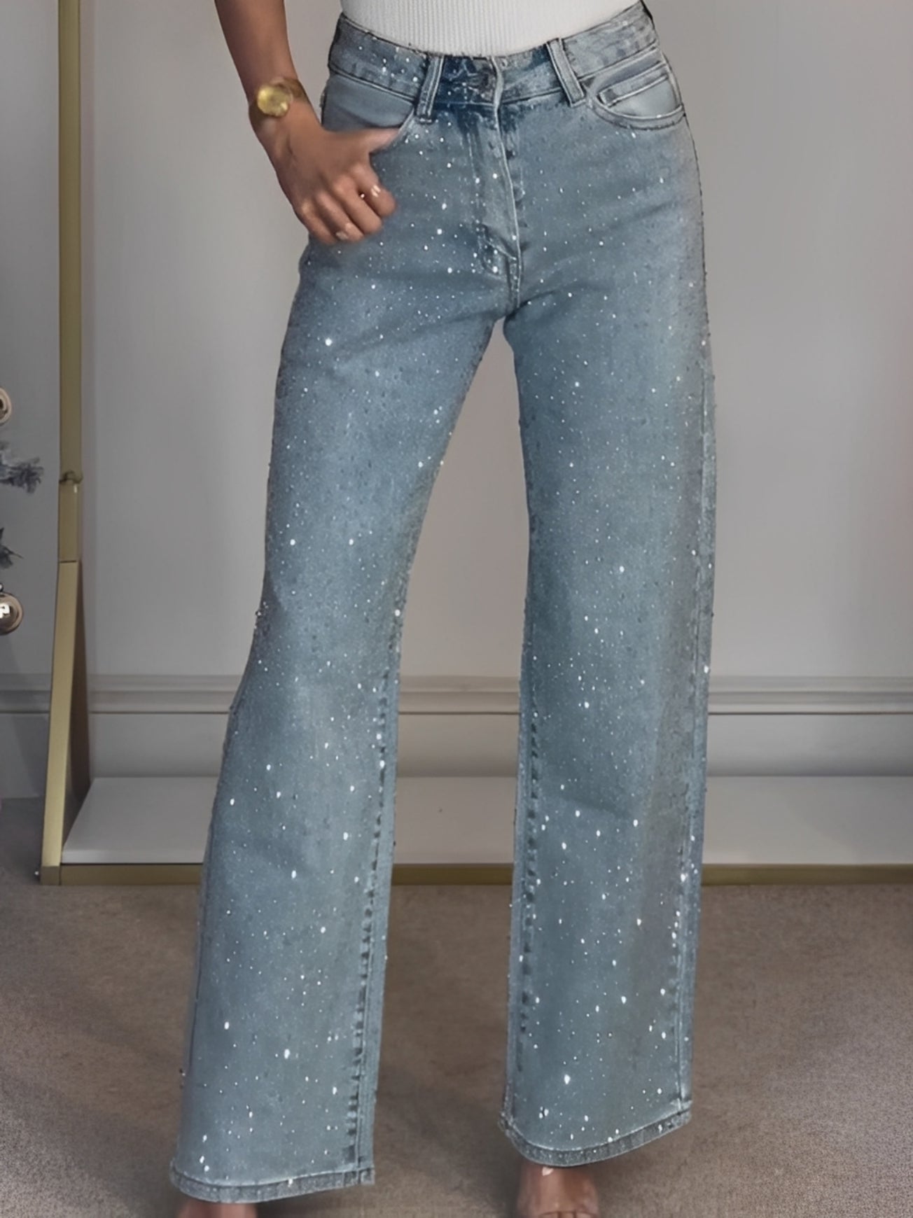 Damen Hochwertige Glitzerjeans Hohe Taille Glitzer Effekt - Norvielle