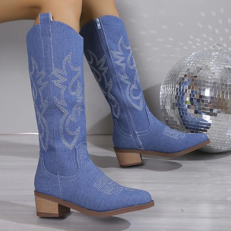 Damen Cowboy-Boots Denim Blau