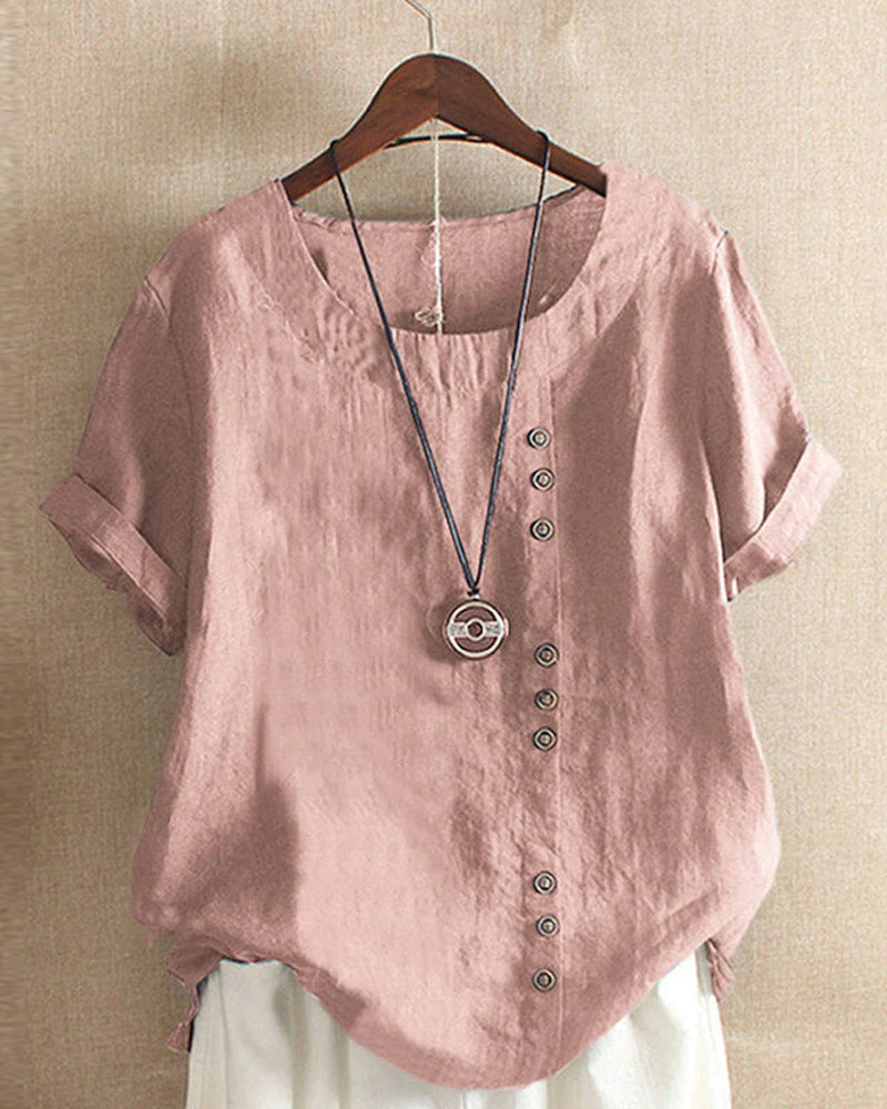 Damen Bluse Kurzarm mit Knöpfen Lässig - Norvielle