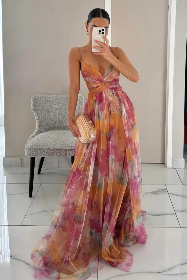 Damen Maxikleid mit Faltenrock Lang und Elegantem Schnitt - Norvielle
