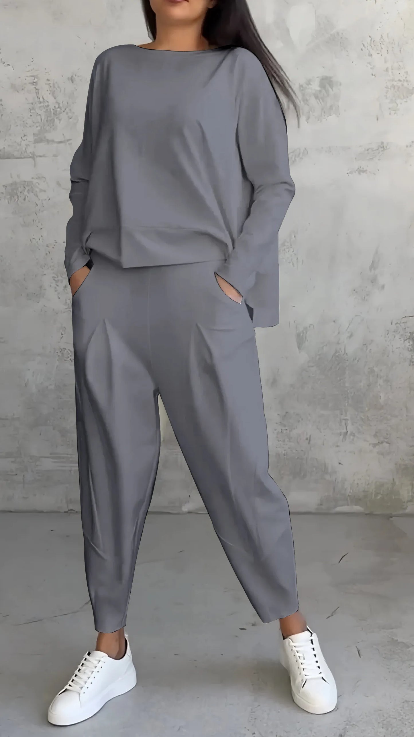 Zweiteiliges Damen Set in Grau – Top und Hose für Alltag
