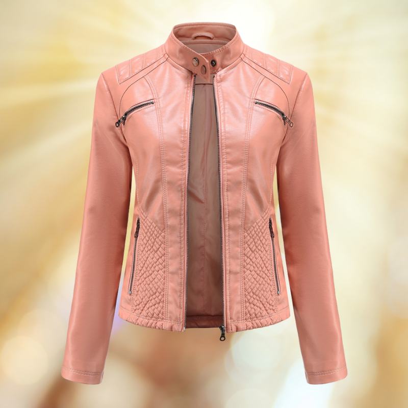 Damen Lederjacke Übergangsjacke Leder Bequem Schwarz - Norvielle