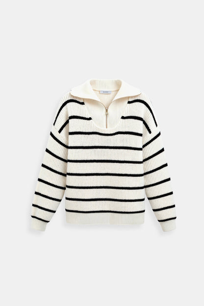 Damen Pullover Streifen Reißverschluss Kragen Modern - Norvielle