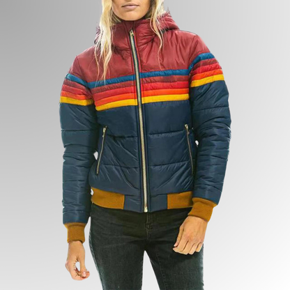 Damen Winterjacke Streifenmuster Warm Kapuze