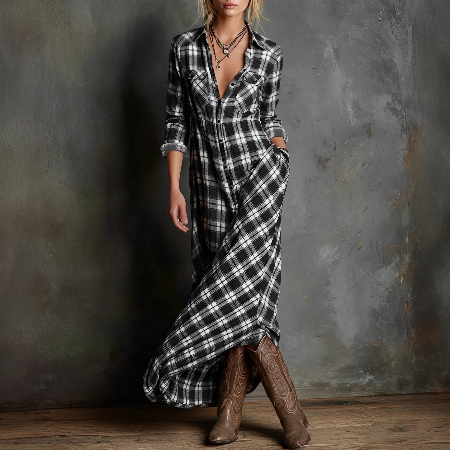 Damen Sommerkleid Kariert Leicht Modern - Norvielle
