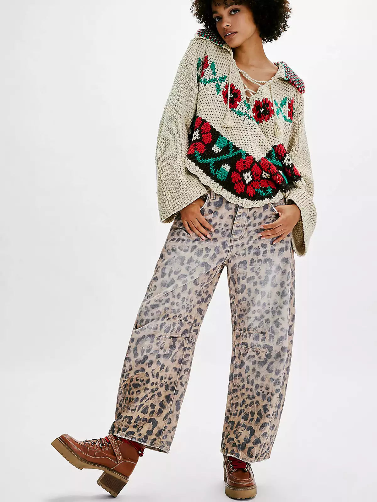 Damen Weitbein Jeans Bedruckt Trendy