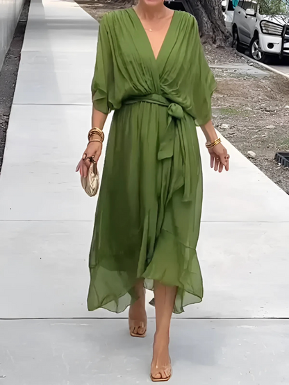 Elegante Damen Wickelkleider Midi Länge Zeitlos